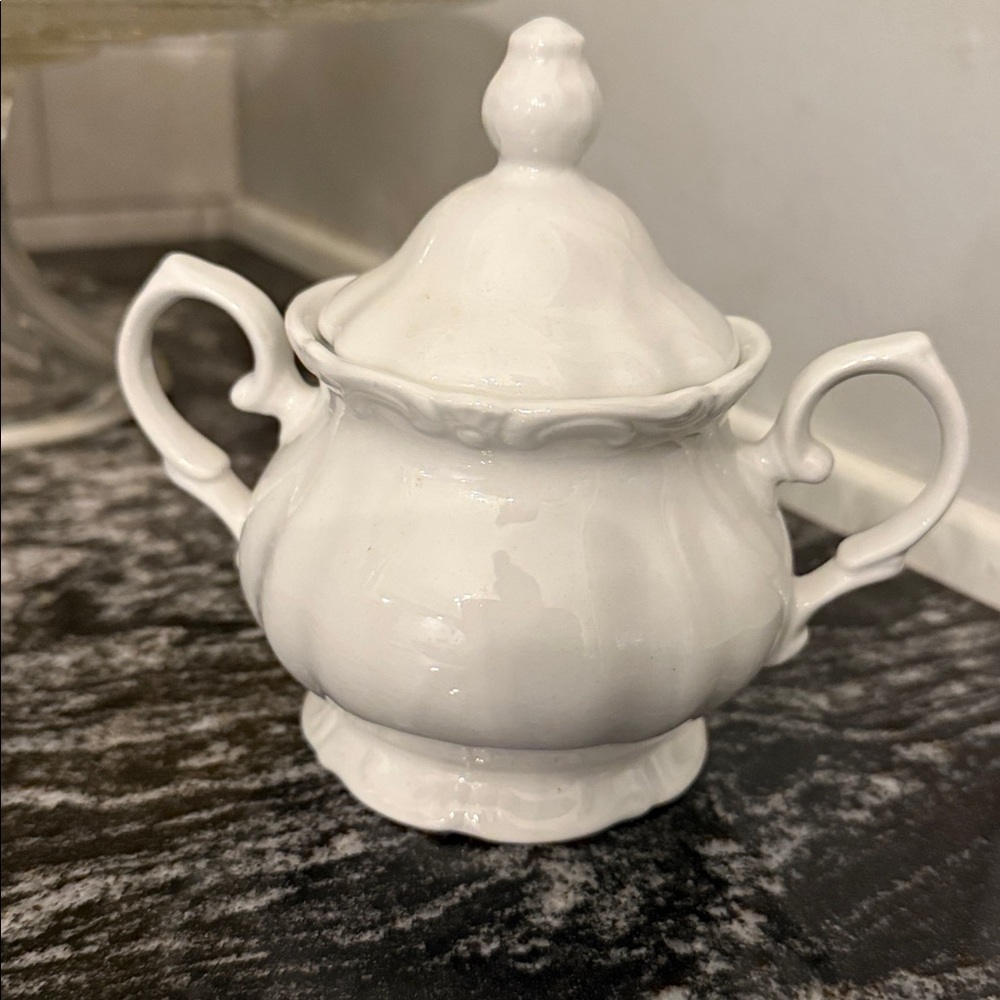 White Ironstone Sugar Bowl & Lid